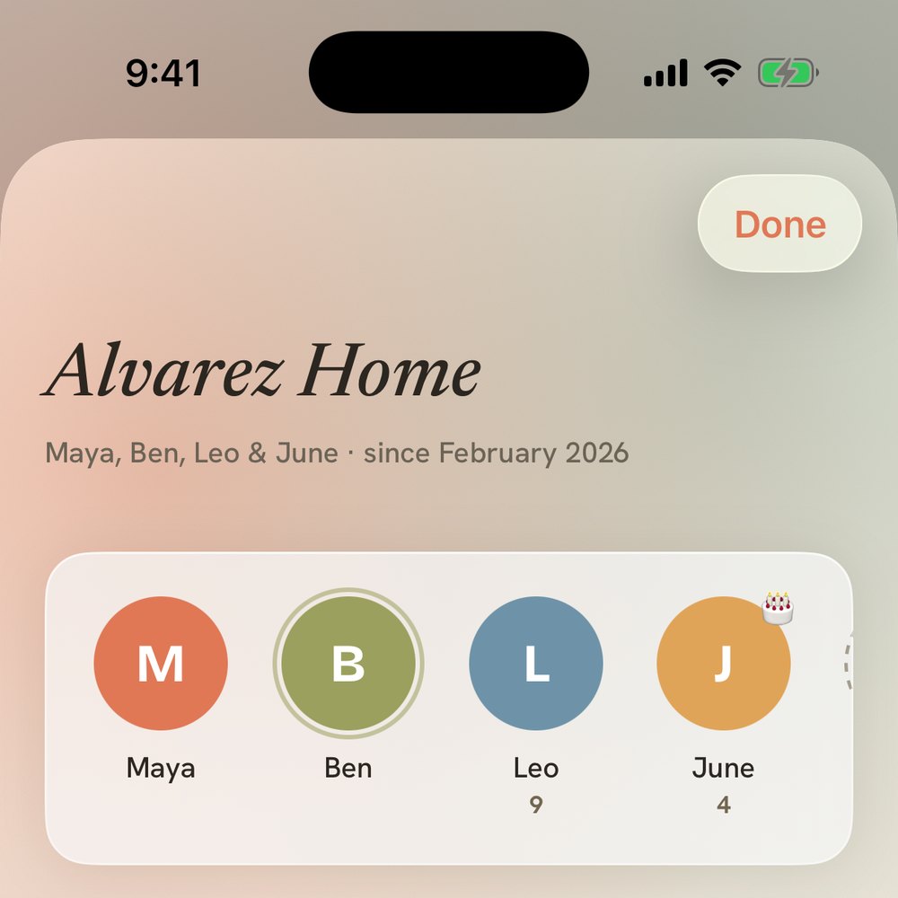 The Alvarez household in Tend — Maya, Ben, Leo and June, together since February